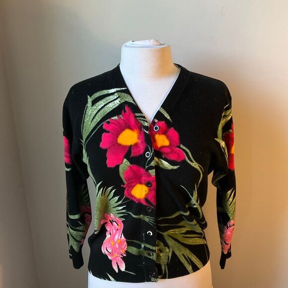 Tropical Floral Black Cardigan, Medium - Picture 9 of 11